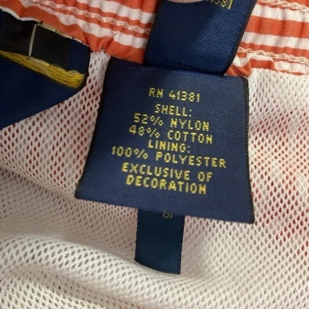 VTG Polo Ralph Lauren‎ Swimwear White/Pink Striped Swimming Shorts Men 2XL China